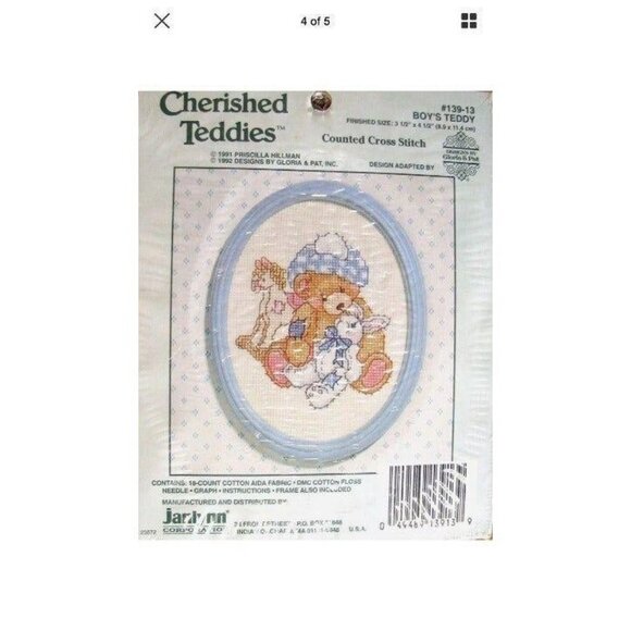 Janlynn Precious Boy's Teddy Rocking Horse and Rabbit Counted Cross Stitch Kit - Picture 5 of 5